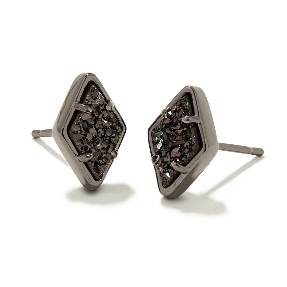 Kendra Scott Elegant Black Gunmetal Stud Earrings with Black Drusy